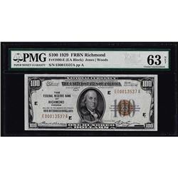 1929 $100 Federal Reserve Bank Note Richmond Fr.1890-E PMG Choice Uncirculated 6