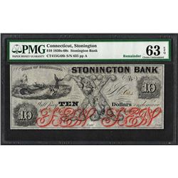 1850s-60s $10 Stonington Bank Connecticut Obsolete Note PMG Choice Uncirculated