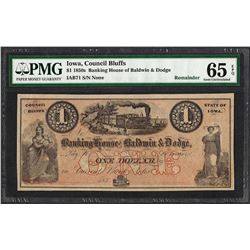 1850's $1 Banking House of Baldwin & Dodge Obsolete Note PMG Gem Uncirculated 65