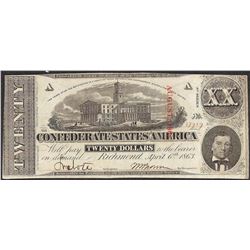 1863 $20 Confederate States of America Note