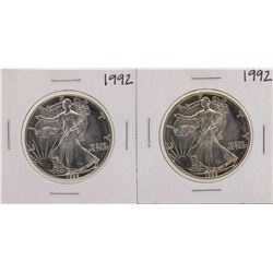 Lot of (2) 1992 $1 American Silver Eagle Coins