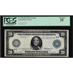 1914 $20 Federal Reserve Note Cleveland Fr.979a PCGS Very Fine 25