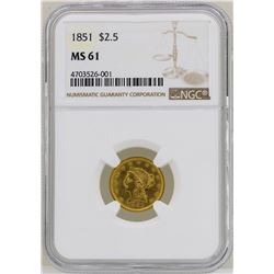 1851 $2 1/2 Liberty Head Quarter Eagle Gold Coin NGC MS61