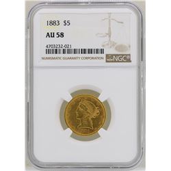 1883 $5 Indian Head Half Eagle Gold Coin NGC AU58