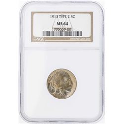 1913 Type 2 Buffalo Nickel Coin NGC MS64