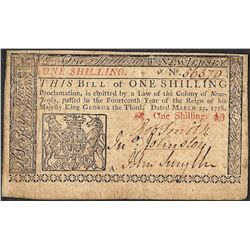 March 25, 1776 New Jersey One Shillings Colonial Currency Note