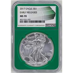 2017 $1 American Silver Eagle Coin NGC MS70 Early Releases Green Core