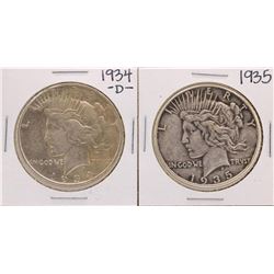 Lot of 1934-D & 1935 $1 Peace Silver Dollar Coins