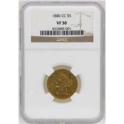 1880-CC $5 Liberty Head Half Eagle Gold Coin NGC VF30