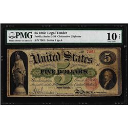 1862 $5 Legal Tender Note Fr.61a PMG Very Good 10 Net