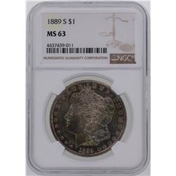 1889-S $1 Morgan Silver Dollar Coin NGC MS63 Amazing Toning