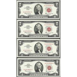 Lot of (4) Consecutive 1963 $2 Legal Tender Notes