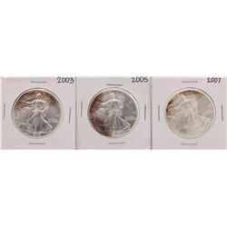 Lot of 2003, 2005 & 2007 $1 American Silver Eagle Coins