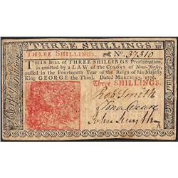 March 25, 1776 New Jersey Three Shillings Colonial Currency Note