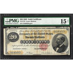 1882 $20 Gold Certificate Note Fr.1178 PMG Choice Fine 15 Net