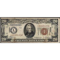 1934A $20 Federal Reserve WWII Emergency Hawaii Note