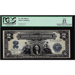 1899 $2 Mini Porthole Silver Certificate Note Fr.258 PCGS Fine 15 Apparent