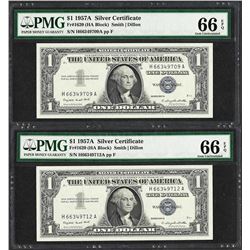 Lot of (2) 1957A $1 Silver Certificate Notes Fr.1620 PMG Gem Uncirculated 66EPQ