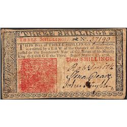March 25, 1776 New Jersey Three Shillings Colonial Currency Note