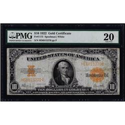1922 $10 Gold Certificate Note Fr.1173 PMG Very Fine 20