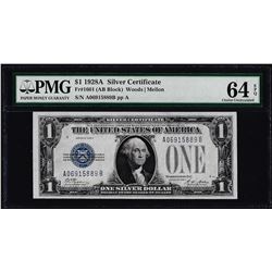 1928A $1 Funnyback Silver Certificate Note Fr.1601 PMG Choice Uncirculated 64EPQ
