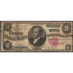 1891 $2 Windom Silver Certificate Note - Splits & Tears