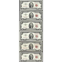 Lot of (6) 1953/1963 $2 Legal Tender Notes