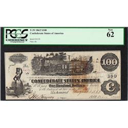 1862 $100 Confederate States of America Note T-39 PCGS New 62
