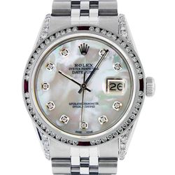 Rolex Men's Stainless Steel MOP Diamond & Ruby Diamond Datejust Wristwatch