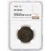 Image 1 : 1853 Braided Hair Large Cent Coin NGC AU58BN
