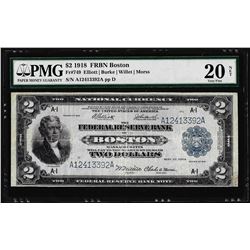 1918 $2 Battleship Federal Reserve Bank Note Boston Fr.749 PMG Very Fine 20 Net
