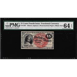 1863 Fifteen Cents Fourth Issue Fractional Note Fr.1267 PMG Uncirculated 64EPQ
