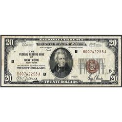 1929 $20 Federal Reserve Bank Note New York