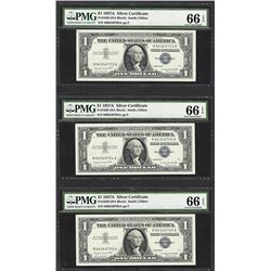 Lot of (3) Consecutive 1957A $1 Silver Certificate Notes PMG Gem Uncirculated 66