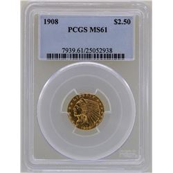 1908 $2 1/2 Liberty Head Quarter Eagle Gold Coin PCGS MS61