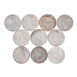 Lot of (10) $1 Peace Silver Dollar Coins