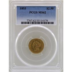 1853 $2 1/2 Liberty Head Quarter Eagle Gold Coin PCGS MS62