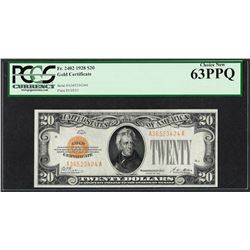 1928 $20 Gold Certificate Note Fr.2402 PCGS Choice New 63PPQ