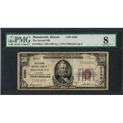 1929 $50 National Currency Note Monmouth, IL CH# 2205 PMG Very Good 8