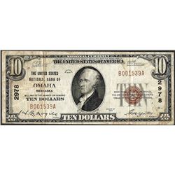 1929 $10 National Currency Note United States NB of Omaha, Nebraska CH# 2978