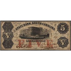 1862 $5 State Bank South Carolina Obsolete Note