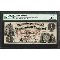 1857-58 $1 Dubuque Central Improvement Co. Obsolete Note PMG About Uncirculated