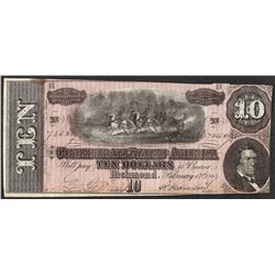 1864 $10 Confederate States of America Note