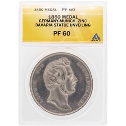 1850 Germany-Munich Zinc Bavaria Statue Unveiling Medal ANACS Pf60
