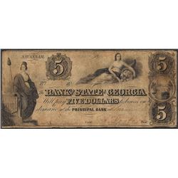 1800's $5 Bank of the State of Georgia Obsolete Note