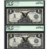 Image 1 : (2) Consecutive 1899 $1 Black Eagle Silver Certificate Notes PCGS Gem New 65PPQ