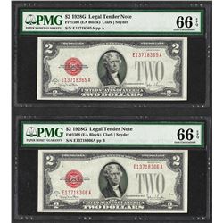 Lot of (2) Consecutive 1928G $2 Legal Tender Notes Fr.1508 PMG Gem Uncirculated