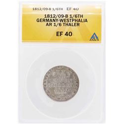 1812/09-B Germany Westphalia AR 1/6Th Thaler Coin ANACS XF40