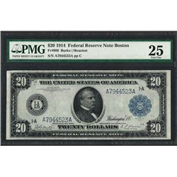1914 $20 Federal Reserve Note Boston Fr.966 PMG Very Fine 25