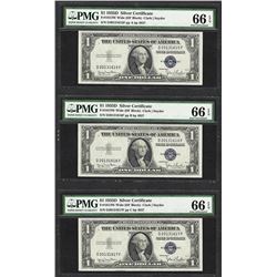 Lot of (3) Consecutive 1935D $1 Silver Certificate Notes PMG Gem Uncirculated 66